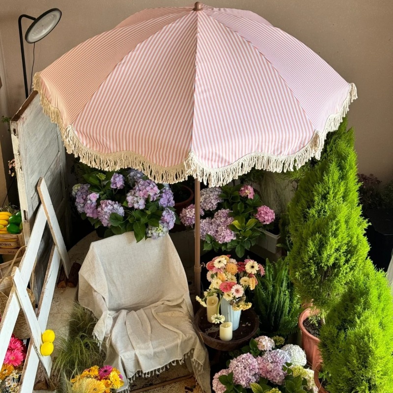 Gardening Tools Pink - مظلة شمسية وردية مخططة للحدائق من