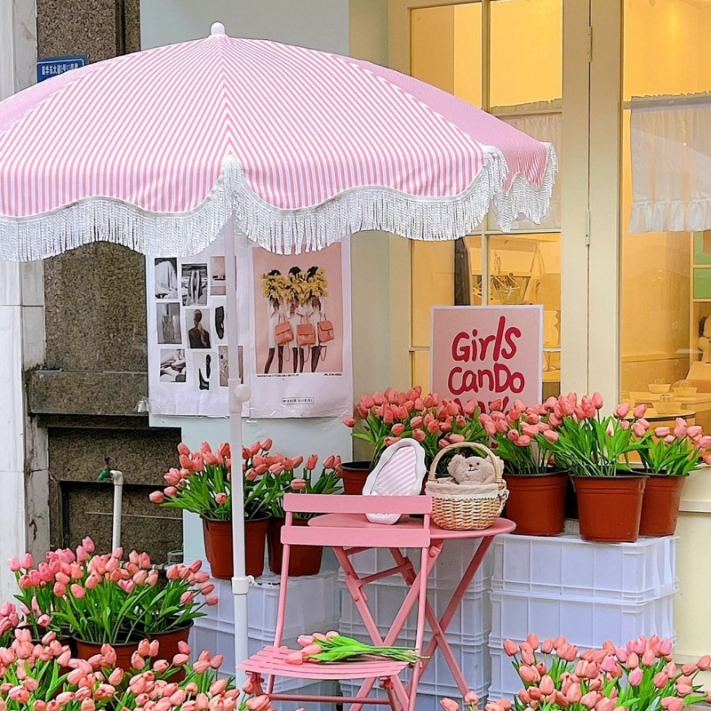 مظلة شمسية وردية مخططة للحدائق - مراجعة Gardening Tools Pink وسعره